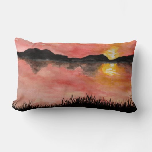 Gemalter Sonnenuntergang Aquarell/Tusche - Badhan ランバークッション (正面)