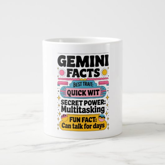 Geminiの事実:迅速なウィット数々の、タスク処理、無限 ジャンボコーヒーマグカップ (正面)
