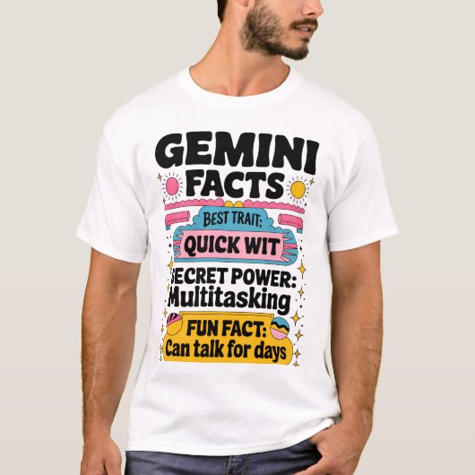 Geminiの事実:迅速なウィット数々の、タスク処理、無限 Tシャツ (正面)