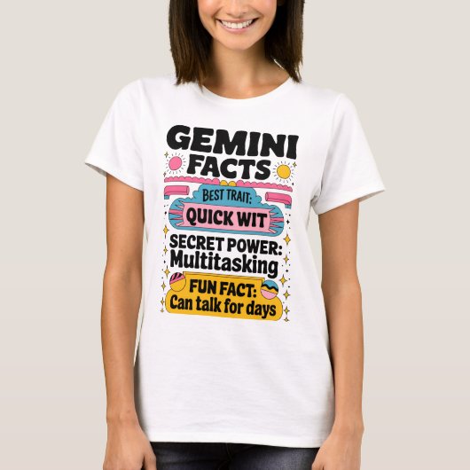 Geminiの事実:迅速なウィット数々の、タスク処理、無限 Tシャツ (正面)
