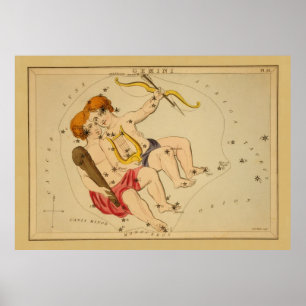Gemini -ヴィンテージイメージの〔占星術の〕十二宮図記号 ポスター