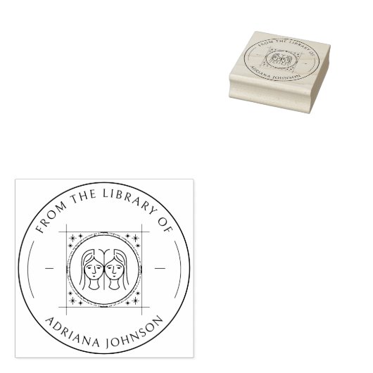 Gemini〔占星術の〕十二宮図のライブラリカスタムBook ラバースタンプ (押印)