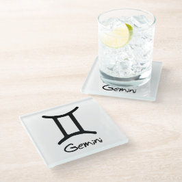 Gemini〔占星術の〕十二宮図の白い背景に署名 ガラスコースター