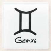 Gemini〔占星術の〕十二宮図の白い背景に署名 ガラスコースター (正面)