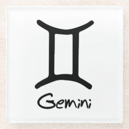 Gemini〔占星術の〕十二宮図の白い背景に署名 ガラスコースター