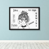 Gemini〔占星術の〕十二宮図記号と記号フレーム キャンバスプリント (インサイチュ (ウッドフロア))