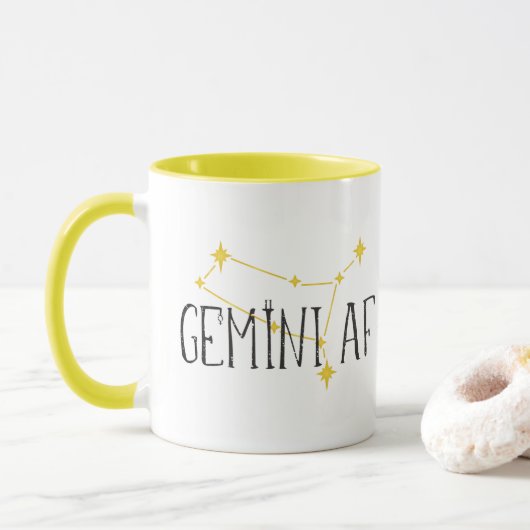 GEMINI AF星座、水銀と双子のシンボル付き マグカップ (ドーナツ)