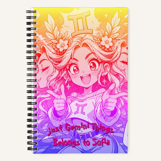 Gemini Anime Galaxy Chic Spiral Notebook ノートブック (正面)