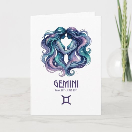 Gemini Birthday Card. Zodiac Astrology Card シーズンカード (正面)