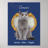 Gemini Cat Art Print, Zodiac Cat Poster ポスター (正面)