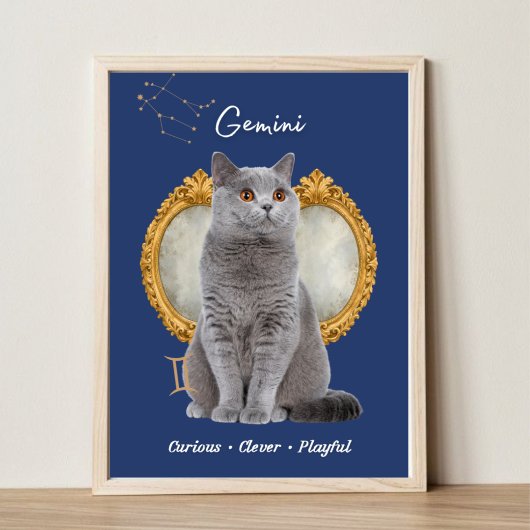 Gemini Cat Art Print, Zodiac Cat Poster ポスター