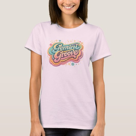 Gemini Groove | レトロな占星術のゾディアックTシャツ Tシャツ (正面)