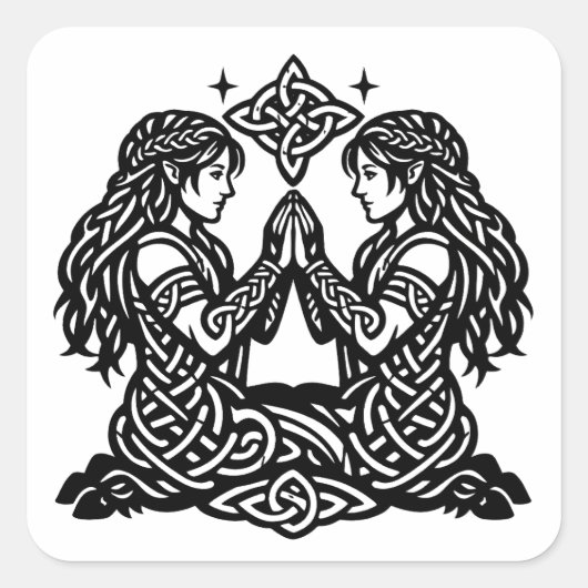 Gemini — Haunted Ink Zodiac Twins T‑Shirt スクエアシール (正面)