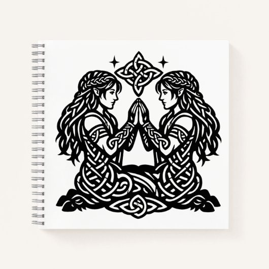 Gemini — Haunted Ink Zodiac Twins T‑Shirt ノートブック (正面)