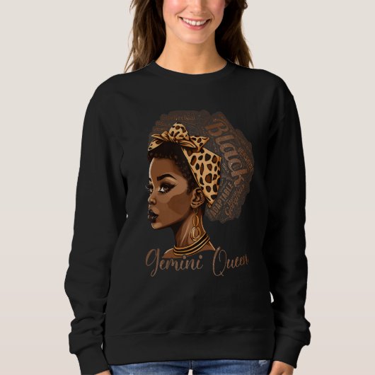 Gemini Queen Leopard Afro Melanin Zodiac Horoscope スウェットシャツ (正面)