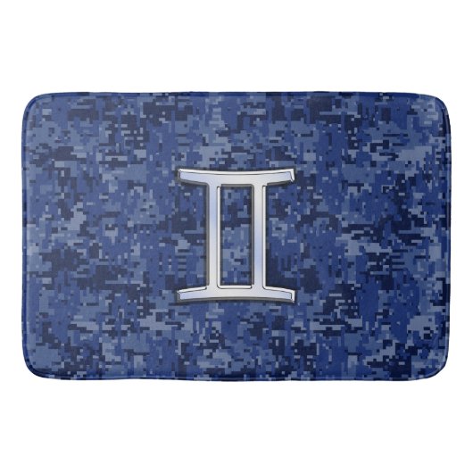 Gemini Sign on Navy Blue Digital Camouflage バスマット (正面)