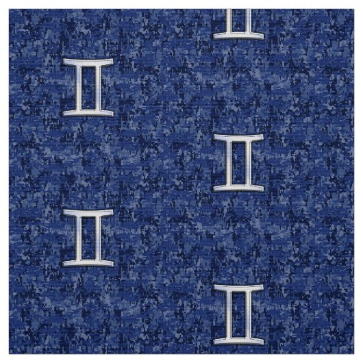 Gemini Sign on Navy Blue Digital Camouflage ファブリック (見本)
