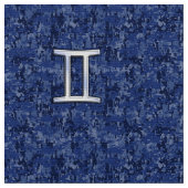 Gemini Sign on Navy Blue Digital Camouflage ファブリック (クローズアップ)