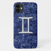 Gemini Sign on Navy Blue Digital Camouflage Case-Mate iPhoneケース (裏面)