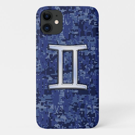 Gemini Sign on Navy Blue Digital Camouflage Case-Mate iPhoneケース (裏面)