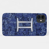 Gemini Sign on Navy Blue Digital Camouflage Case-Mate iPhoneケース (裏面(横))