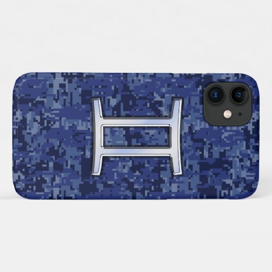 Gemini Sign on Navy Blue Digital Camouflage Case-Mate iPhoneケース (裏面(横))