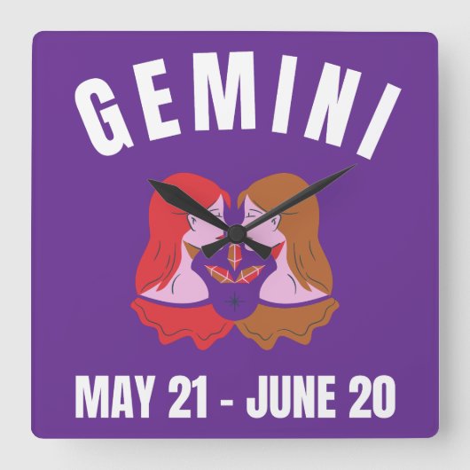 Gemini star sign スクエア壁時計 (正面)