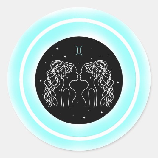 Gemini Symbol – Minimal Astrology Emblem ラウンドシール (正面)