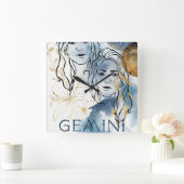 Gemini twins birthday zodiac astrology blue gold スクエア壁時計 (ホーム)