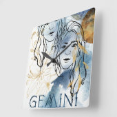 Gemini twins birthday zodiac astrology blue gold スクエア壁時計 (傾斜)