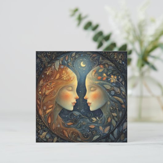 Gemini Twins Zodiac Astrology Celestial Birthday カード (スタンド正面)