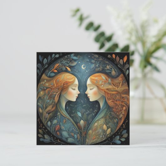 Gemini Twins Zodiac Astrology Mystical Birthday カード (スタンド正面)
