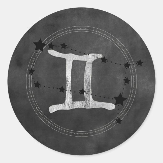 Gemini Twins zodiac sign constellation silver star ラウンドシール (正面)