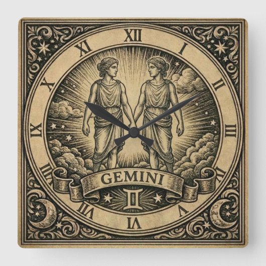Gemini Vintage Zodiac Wall Clock スクエア壁時計 (正面)
