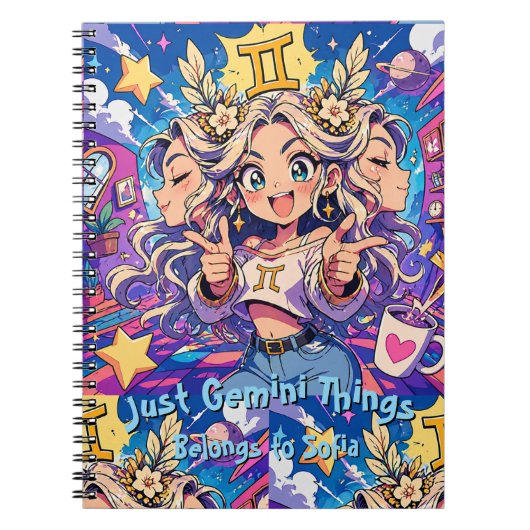 Gemini Zodiac Anime Girl Aesthetic Journal ノートブック (正面)