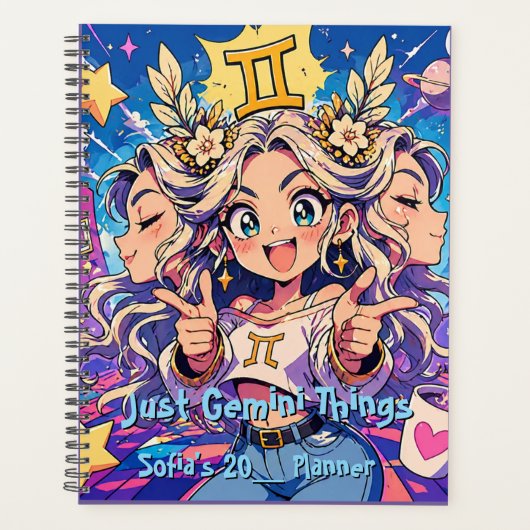 Gemini Zodiac Anime Girl Aesthetic Planner プランナー手帳 (正面)