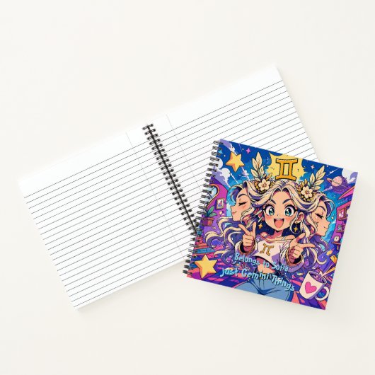 Gemini Zodiac Anime Girl Square Notebook ノートブック (内部)