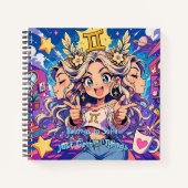 Gemini Zodiac Anime Girl Square Notebook ノートブック (正面)