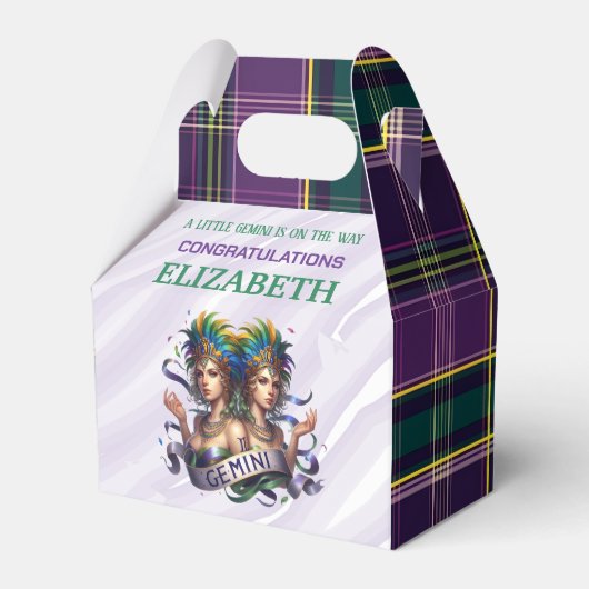 Gemini Zodiac Baby Shower 4"w x 2.5"l x 5"h フェイバーボックス (正面サイド)