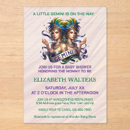 Gemini Zodiac Baby Shower Lavender and Green アクリル招待状