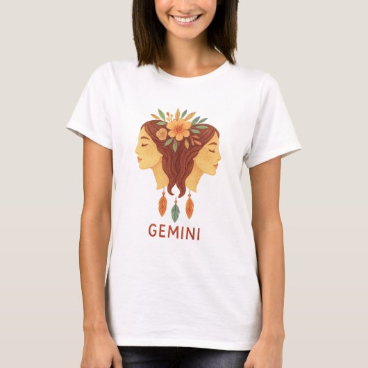 Gemini zodiac boho watercolor T-Shirt Tシャツ (正面)