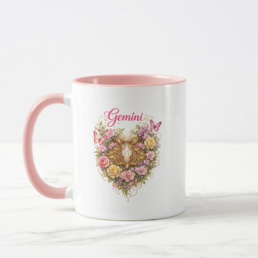 Gemini Zodiac Floral Heart Mug – Feminine Astrolog マグカップ (左)