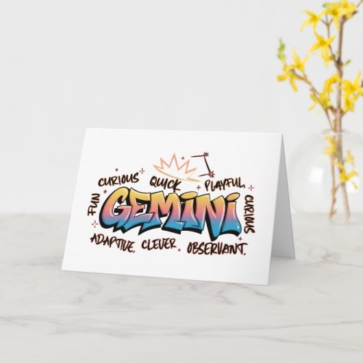 Gemini Zodiac  Graffiti  カード (黄色い花)