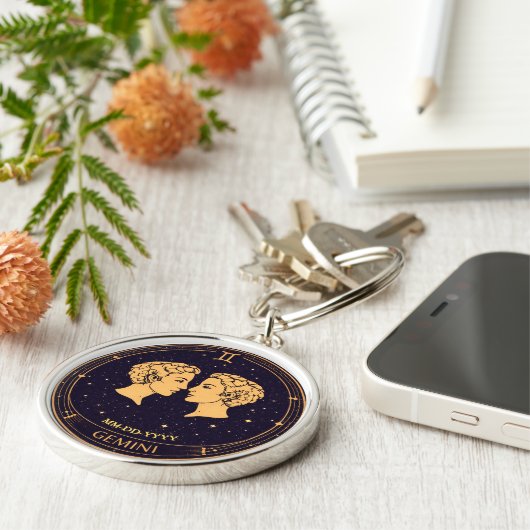 Gemini Zodiac Keychain with Birth Date キーホルダー (側面)