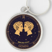 Gemini Zodiac Keychain with Birth Date キーホルダー (正面)