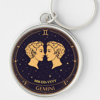 Gemini Zodiac Keychain with Birth Date キーホルダー