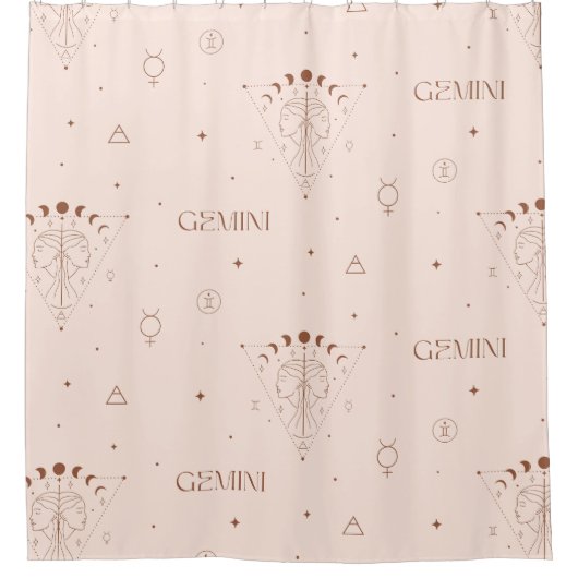 Gemini Zodiac Seamless Pattern – Celestial Twin 2 シャワーカーテン (正面)