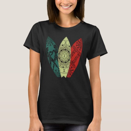 Gemini Zodiac Sign Surfboard Surfing Horoscope Tシャツ (正面)