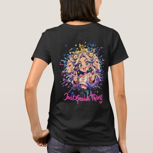 Gemini Zodiac Streetwear Anime Girl Tee Tシャツ (裏面)