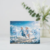 Gemini Zodiac with Twin Children and White Wolves ポストカード (スタンド正面)